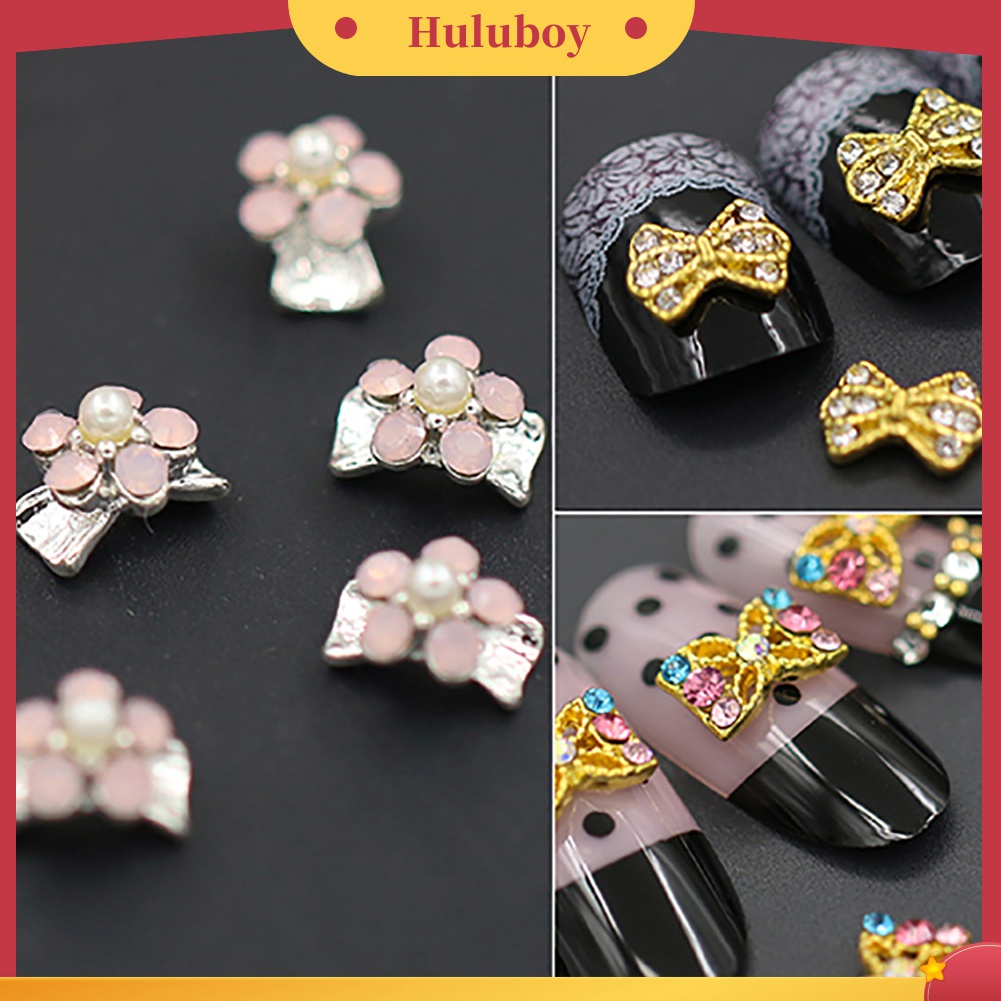 Huluboy Huluboy♡ 10pcs Stiker Kuku 3D Bahan Alloy Dengan Glitter + Berlian Imitasi