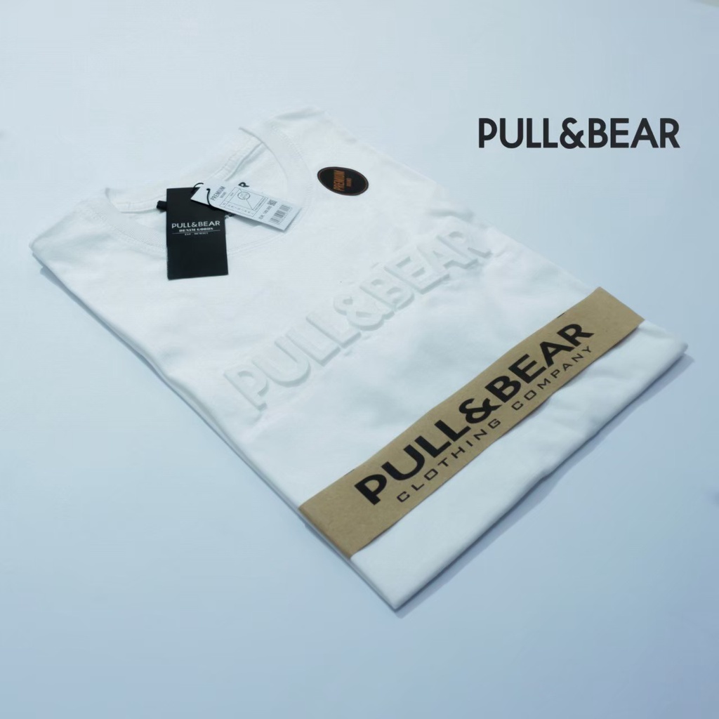 { FREE PAPER BAG } T-Shirt Pull &amp; Bear Embos l Kaos Pull And Bear Sablon Timbul Premium Quality