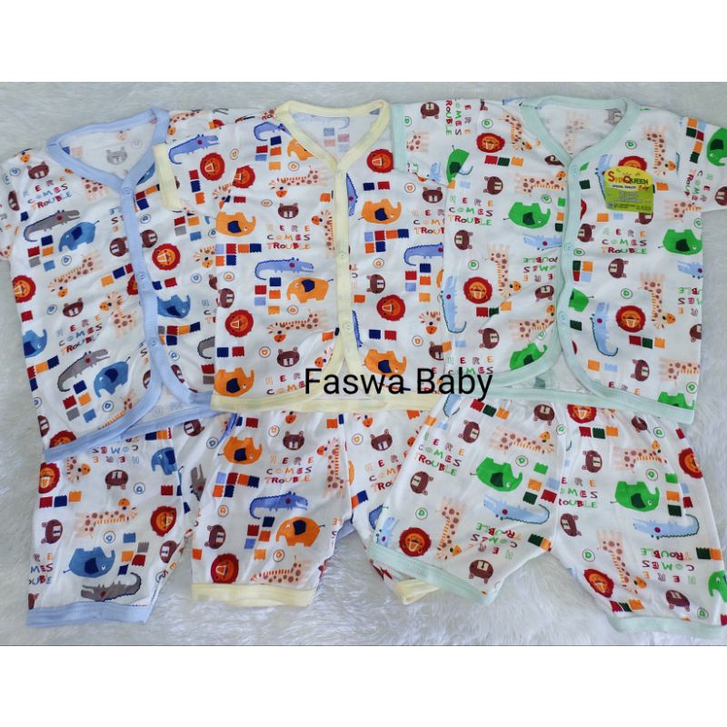 Setelan Pendek Shaqueen Motif Print SNI / Set Baju Anak Bayi 6-12 bulan
