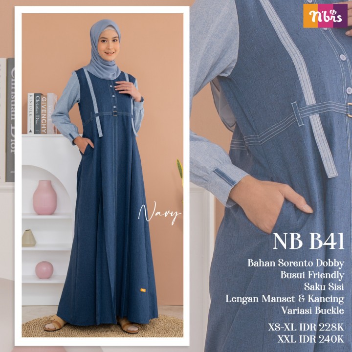 [NEW] GAMIS NIBRAS NB B41 - Baju Gamis Wanita Fitri Syari Terbaru 2021 Intrarami Model Lebaran Busui-2