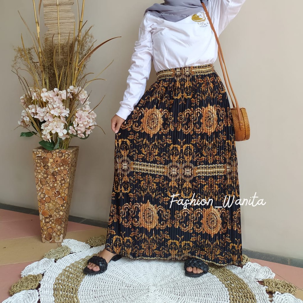 (BISA COD) BAWAHAN MUSLIM WANITA / ROK PLISKET MOTIF SULTAN