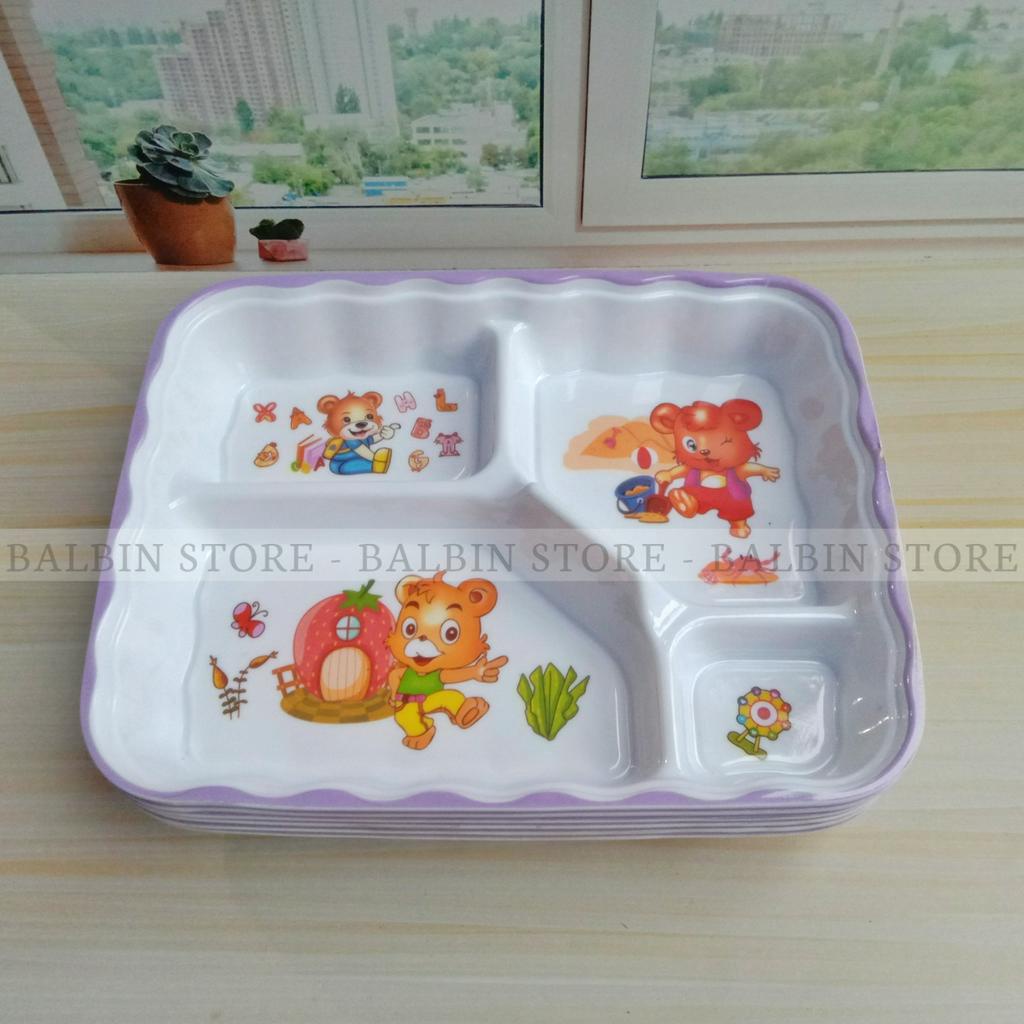 1.PCS PIRING MELAMINE WARE SEKAT EMPAT MODEL PERSEGI MOTIF KARAKTER UKURAN 22.CM