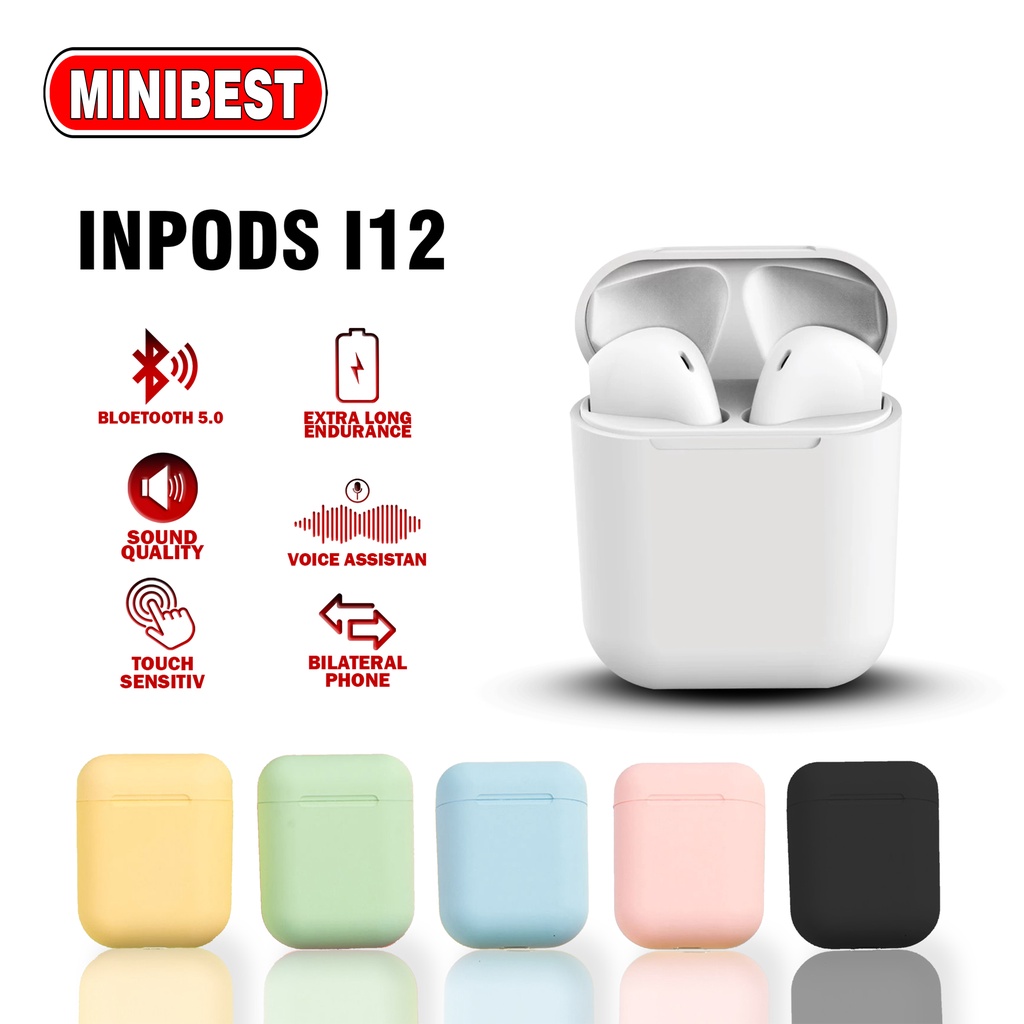 [MB] Headset Bluetooth i12 TWS Macaron Earphone True Wireless Stereo HIFI Sentuh Earbud i12 MB-555