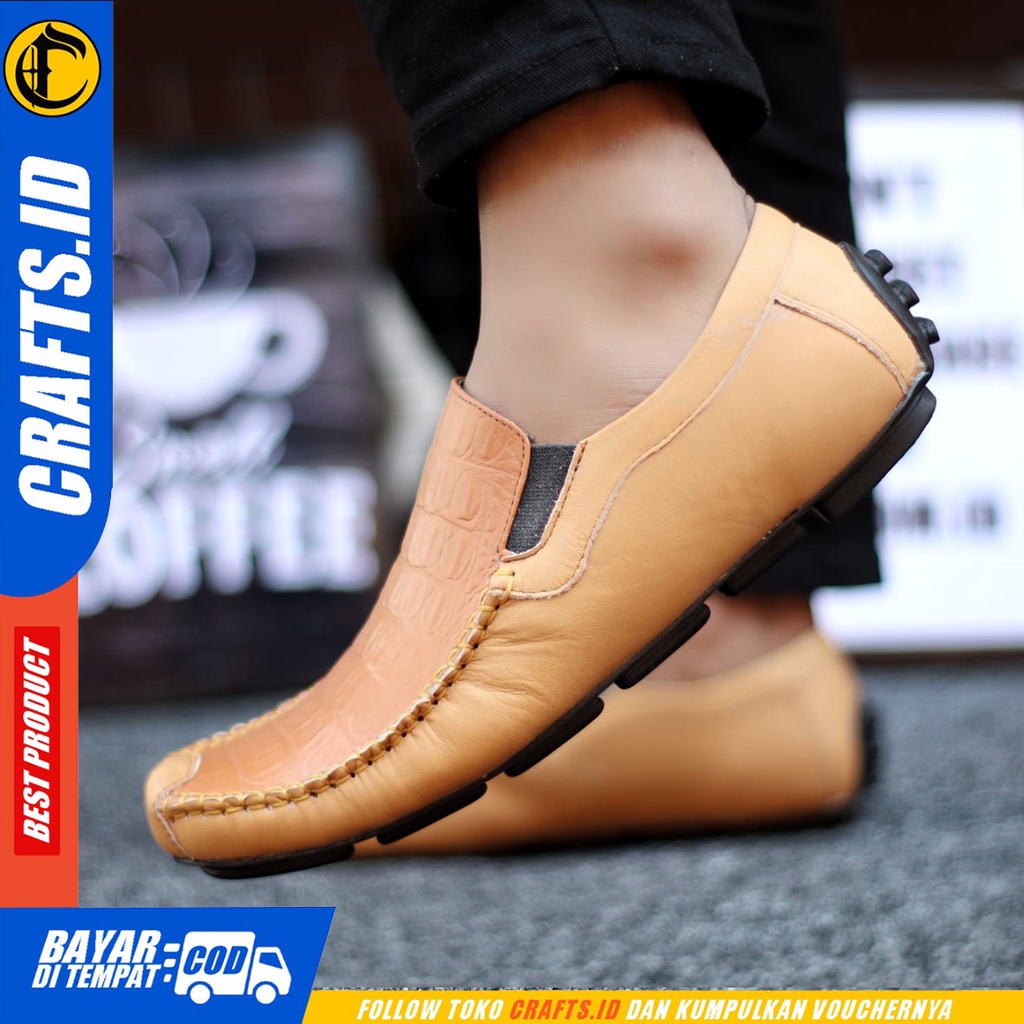 Crafts Fridz -Sepatu Casual Slip On Kulit Asli Kerja Pria