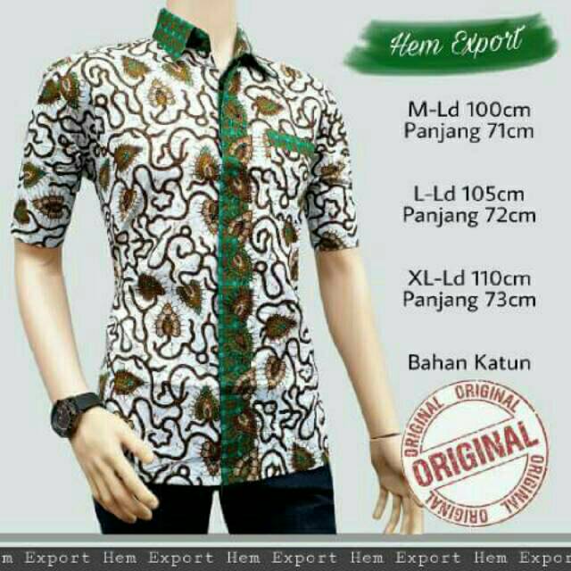 Risna Batik HRB026 kenongo kemeja hem pendek padi pekalongan M L XL MURAH KEREN bati pria wajik biru