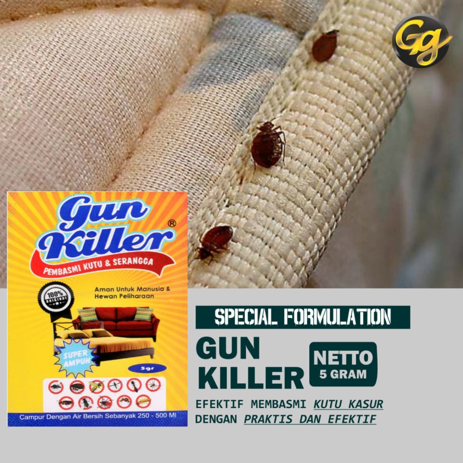 Gun Killer Sachet Pembasmi Kutu Kasur , Serangga , kutu busuk 5gram 5g Anti Kutu Kasur Tungau Tumilla Lebih Efektif Gun Killer