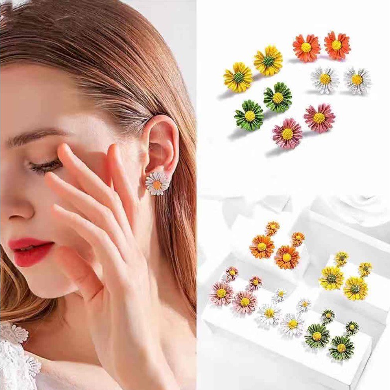 Anting Bunga Daisy Sterling Silver S925 Gaya Korea Fashion Women Flower Earring Korean Style