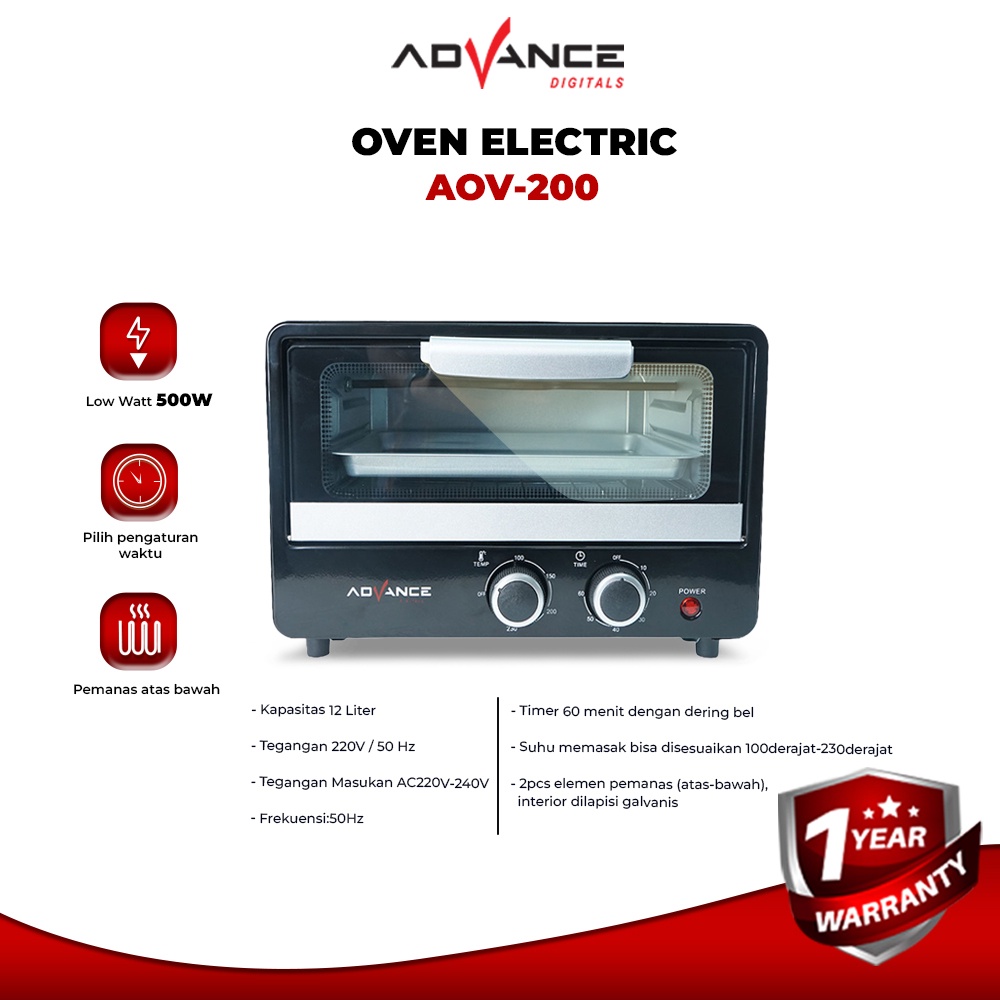 Advance Digitals Electric Oven (Oven Listrik ) AOV-200 Kapasitas 12L |Garansi Resmi Advance Digitals 1 Tahunn