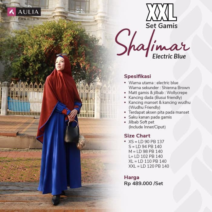 Aulia Gamis Set Khimar Syar i Salimar Electric Blue Size XXL