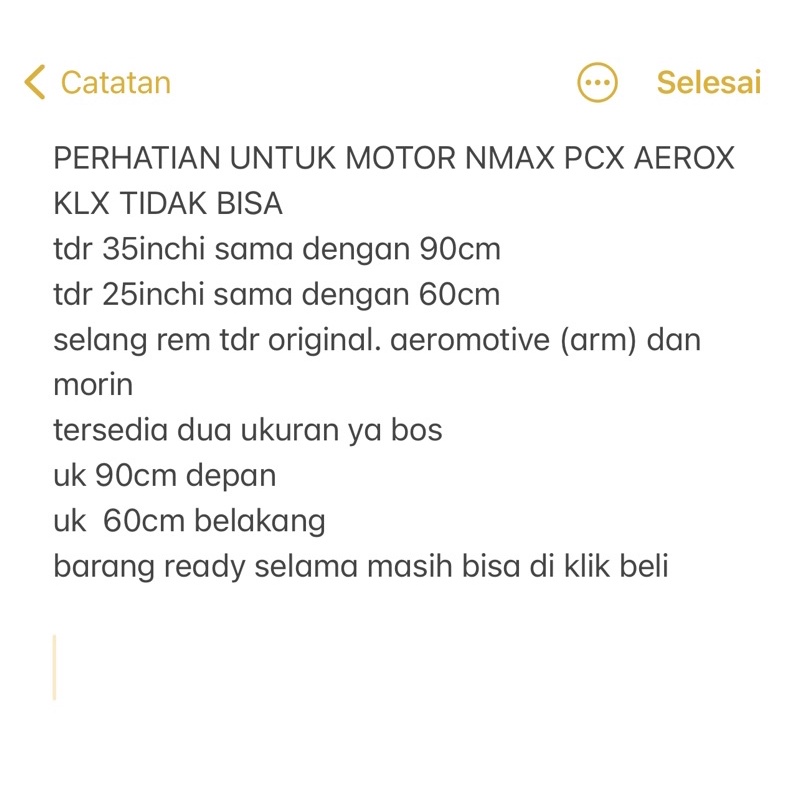 SELANG REM TDR KTC DEPAN ATAU BELAKANG ORIGINAL DAN AEROMOTIVE SCOOPY BEAT VARIO 125 150 MIO FINO SUPRA TIGER RX KING JUPITER VEGA F1ZR (NMAX AEROX KLX PCX TIDAK BISA)-2