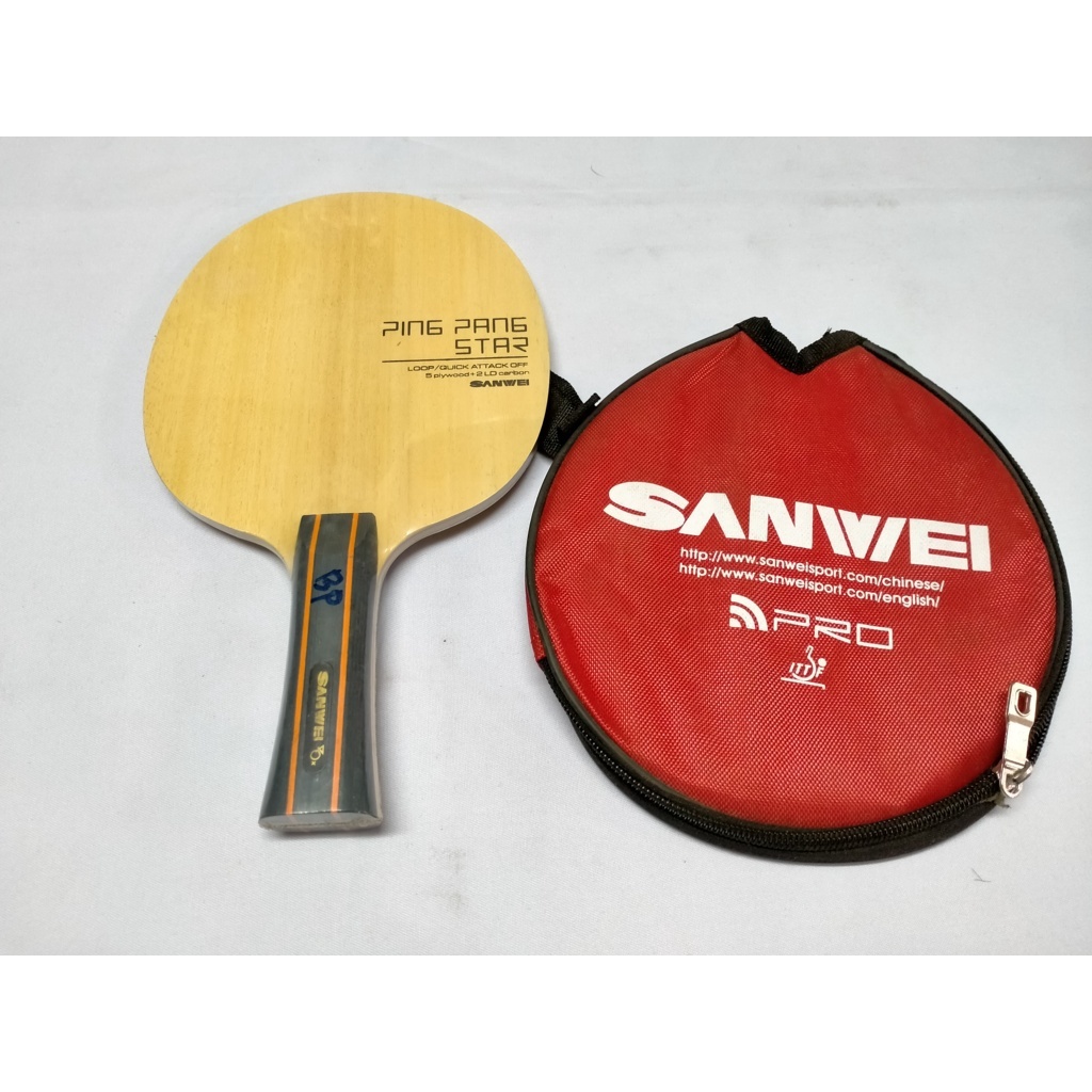 Kayu Bat Bet Pingpong SANWEI Pingpang Star Carbon, Bonus Cover