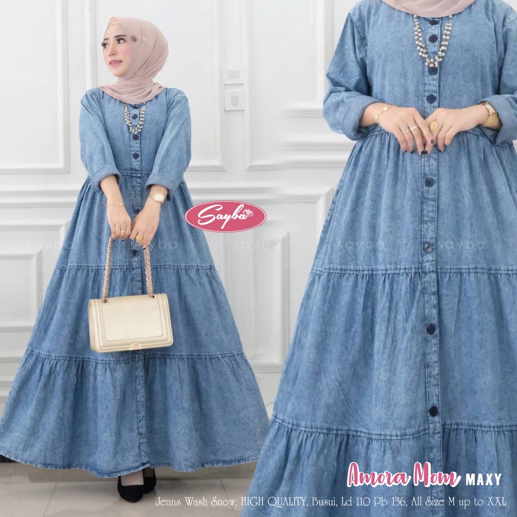 AMORA MAXY GAMIS ANAK PEREMPUAN. GAMIS WANITA DEWASA. JEANS SNOW WASH ORI.