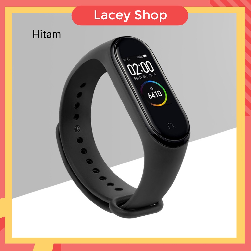 Tali Strap Silikon Smartwatch Mi Band 5 dan 6 Polos Monokrom-Hitam