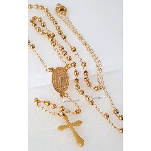 Kalung Rosario Bunda Maria Titanium gold butiran 3mm 50cm Antikarat kalung rosario bunda maria