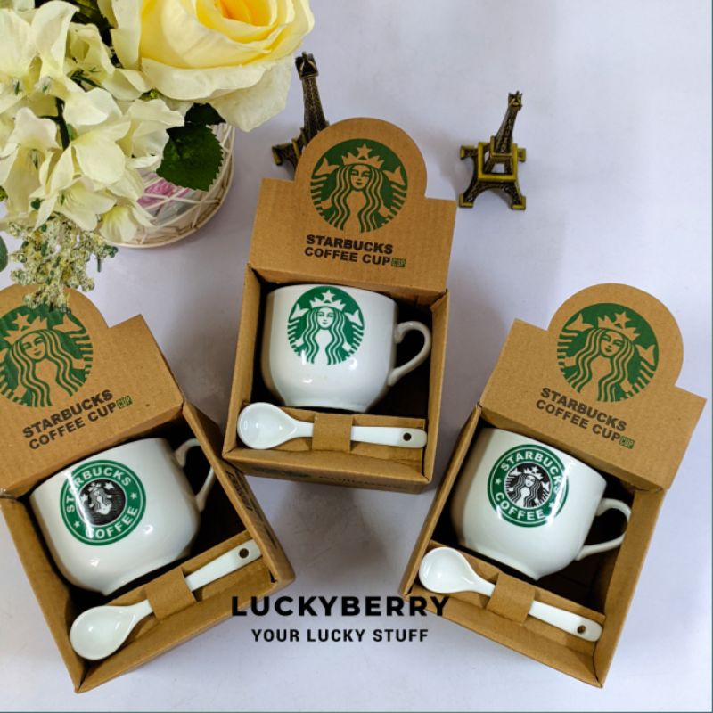 Mug Keramik + Sendok Starbucks