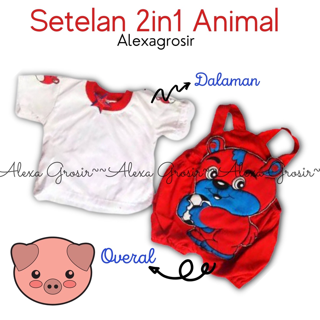 Baju Anak. Baju Bayi Murah Umur 3-6 Bulan Gambar Animal 2in1 Lucu Baju Setelan Anak