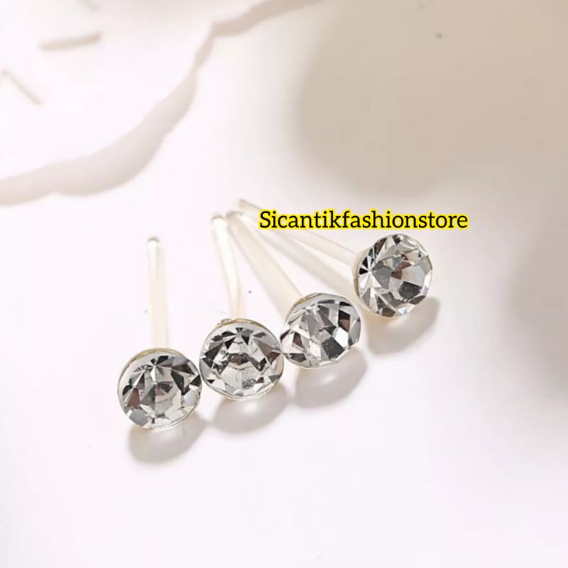 Anting Titanium Perak Silver 295 Wanita Pria 1 Pasang Anti Karat selamanya Anting Kristal Putih untuk Pria Wanita Anting Wanita Perhiasan Wanita Silver
