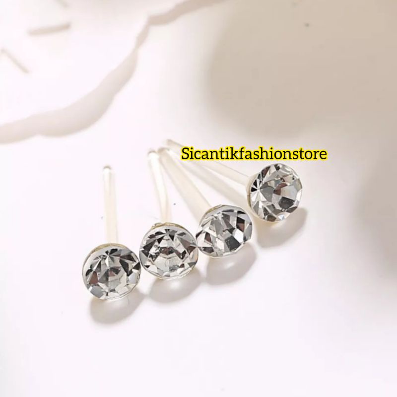 Anting Titanium Perak Silver 295 Wanita Pria 1 Pasang Anti Karat selamanya Anting Kristal Putih untuk Pria Wanita Anting Wanita Perhiasan Wanita Silver