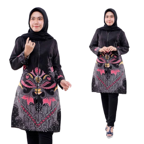 EMHABATIK | Tunik Batik Wanita Jumbo Batik Seragam Grosir batik-ZIPER MAJAPAHIT HTM