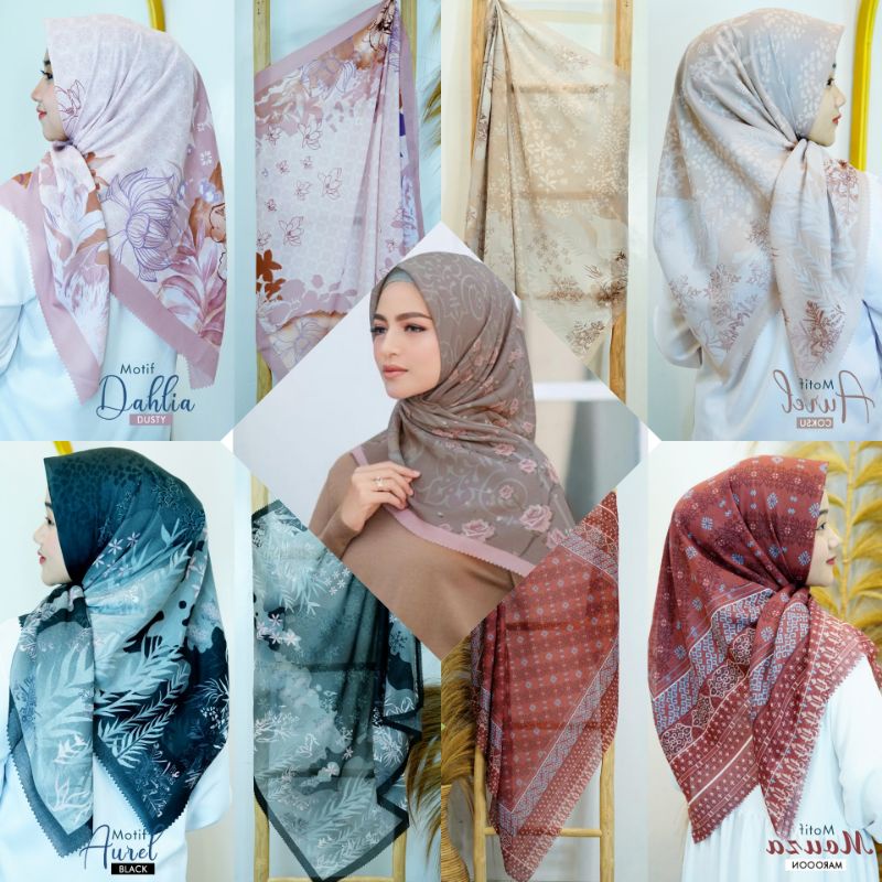 (PART 1) Series Hijab Segiempat Denay KW Motif Voal Lasercut // Sale Mylady Button Scarf 115x115CM