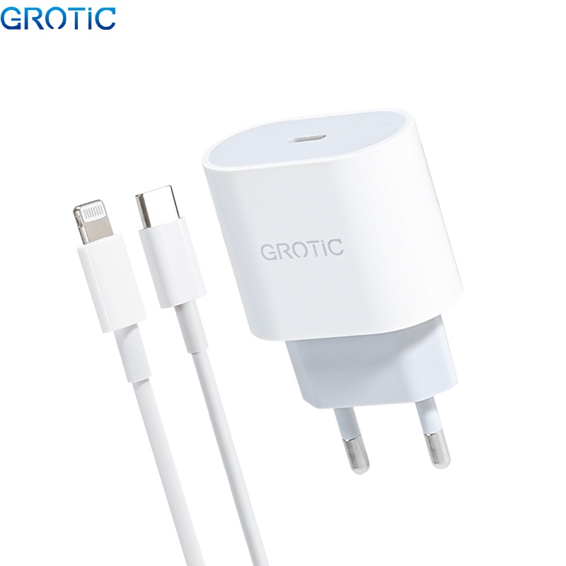 GROTIC Charger PD 20W 2.4A Fast Charging Adapter QC3.0 Type-C PD Charger untuk Iphone 12 X Xs 8 Xiaomi Phone-3
