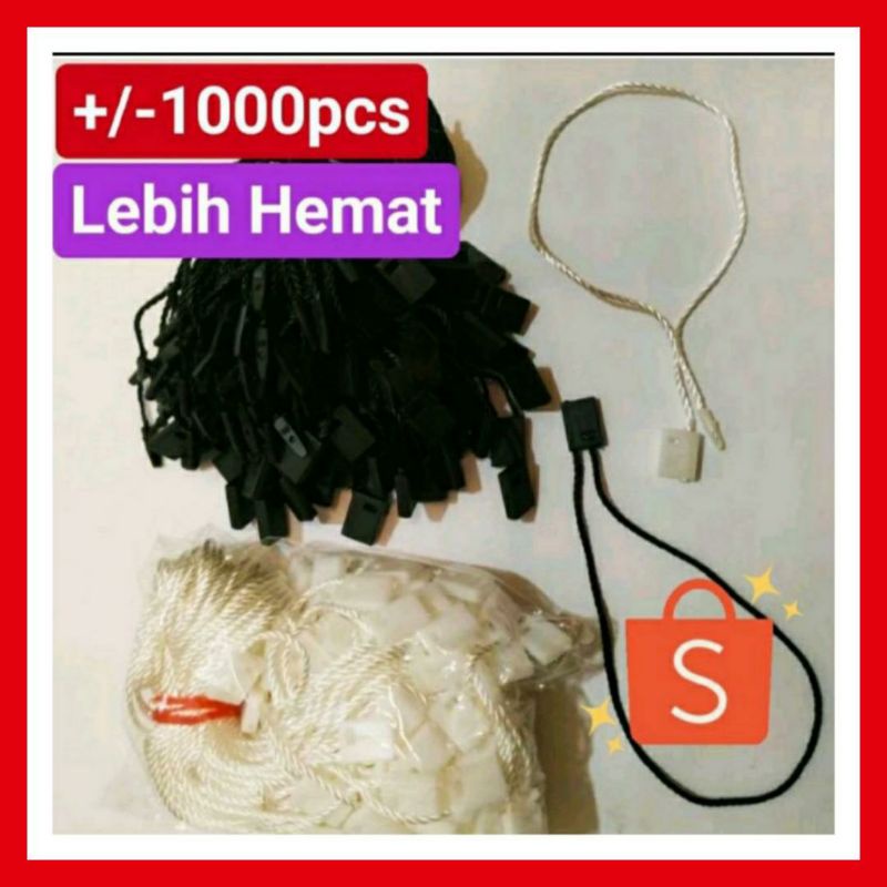 

Tali hang tag label baju hangtag benang gantungan hitam putih string loop pin handtag isi sekitar 1000pcs
