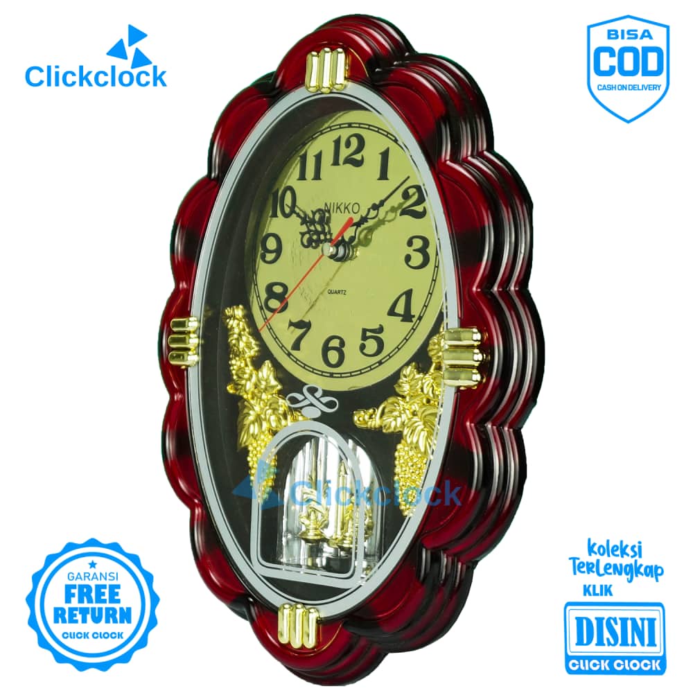 Jam Dinding Bell Perempuan Maroon Nikko NK-140 Besar Dekorasi Rumah Unik