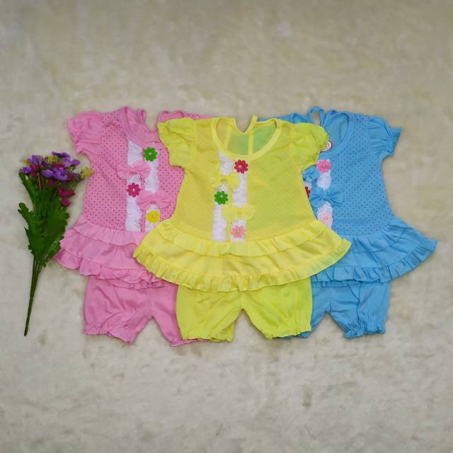 Setelan Bayi Motif Melati/ Setelan Anak Perempuan Size 0-9bulan / Baju Anak / Pakaian Bayi Perempuan