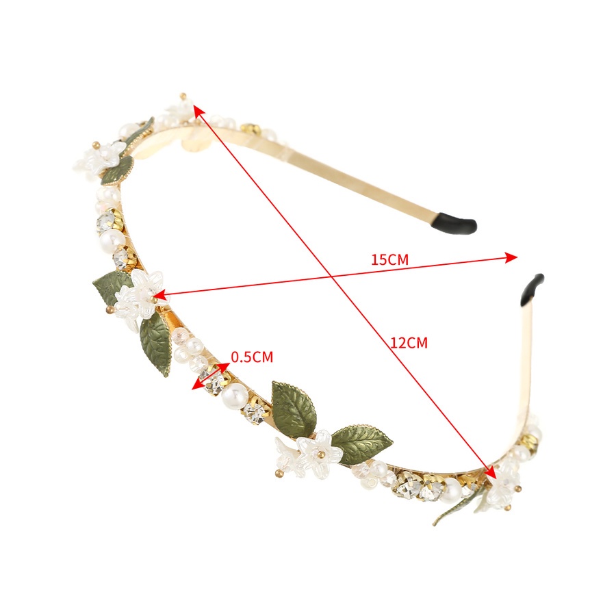 Bando Desain Bunga Daun Aksen Mutiara Kristal Berlian Imitasi Bahan Logam Gaya Korea Untuk Wanita