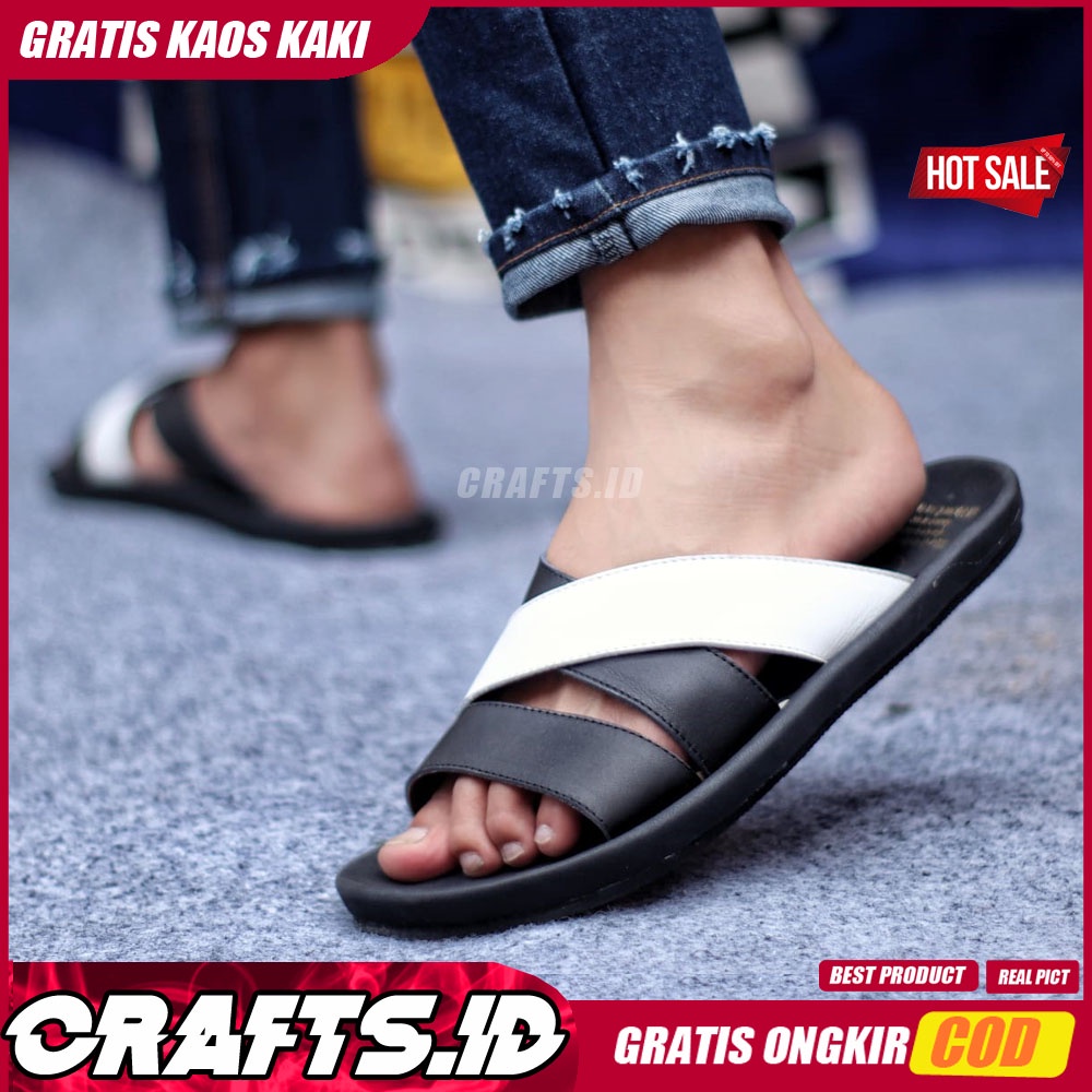 CRAFTS x POLET SANDAL KULIT PRIA BLACK BROWN SENDAL KASUAL PRIA