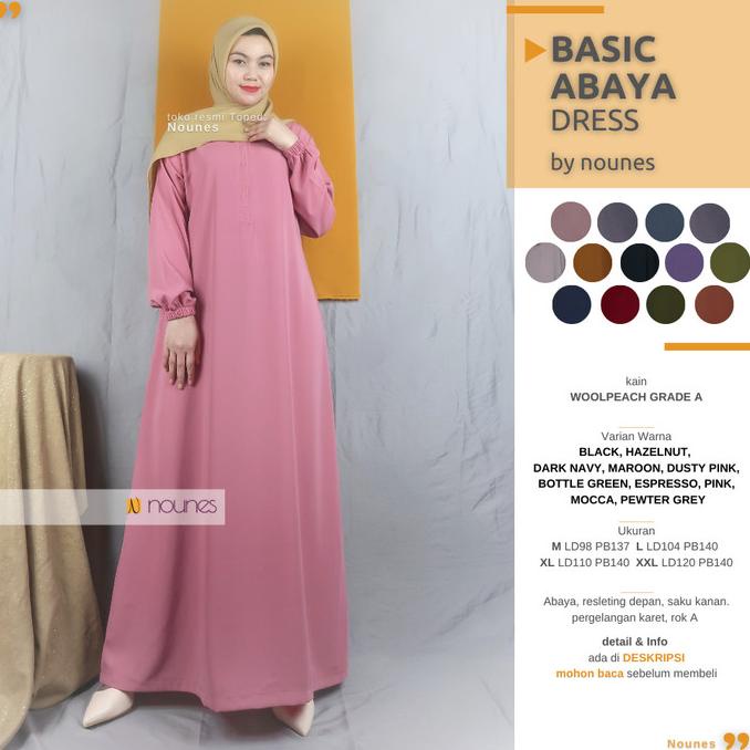 NOUNES BASIC ABAYA DRESS Gamis Home Daily Polos Syari Saku kanan