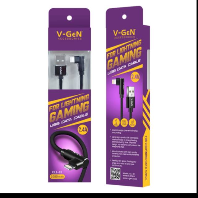 Kabel Data USB Lighting Gaming V-Gen CL1-01 2.4A 1 Meter vgen