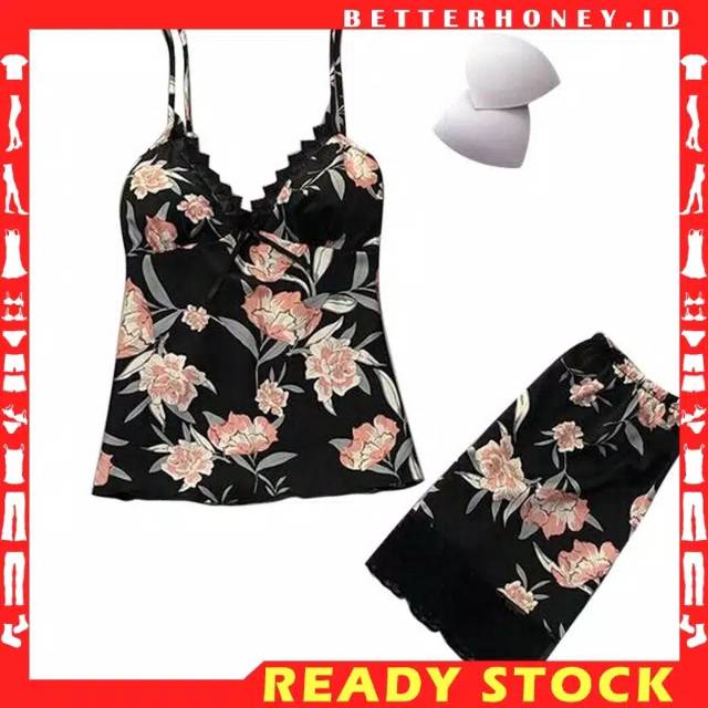 Baju Tidur Wanita Set Celana Pendek / Sleepwear Renda Seksi / Piyama - Biru Muda