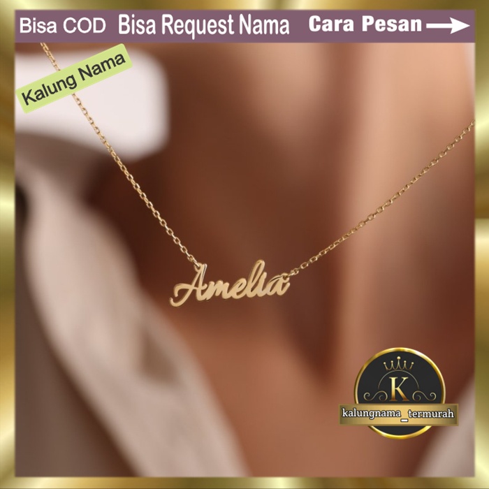 Kalung nama titanium asli anti karat gold silver rosegold lapis emas aksesoris fashion wanita cewek 