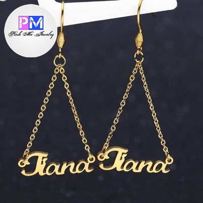 Anting tusuk titanium anti karat custom nama aksesoris wanita korea lapis emas perak silver jepit ga