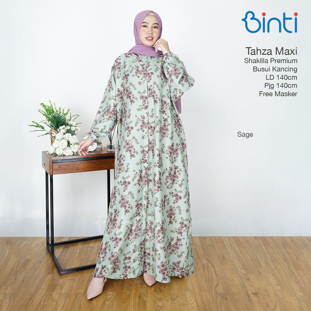 Tahza Gamis Motif Bunga Size Jumbo Ld 140 Busui Free Masker Ori Binti