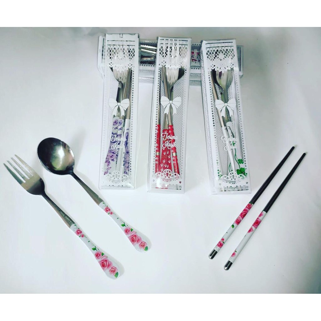 Souvenir Sendok Garpu Sumpit Stainless Packing Mika Motif
