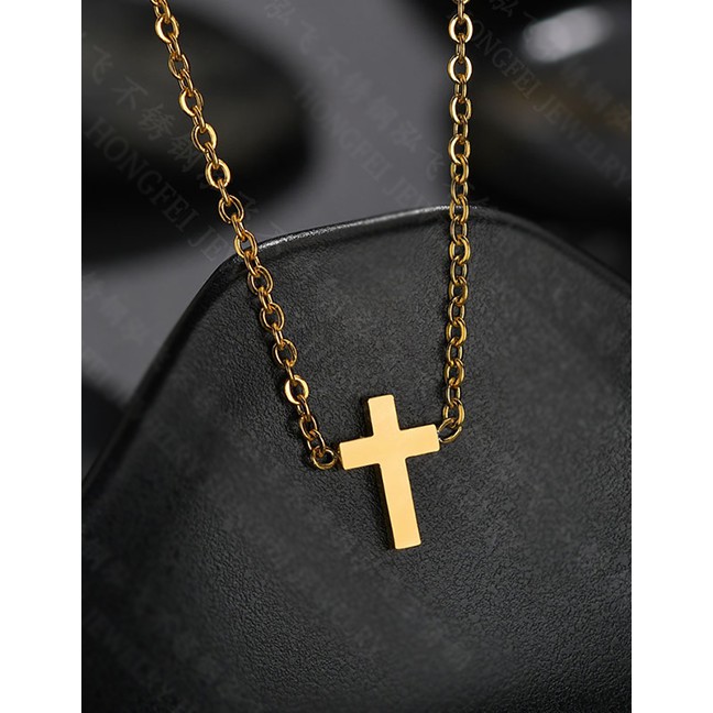 LRC Kalung Fashion Gold Glossy Cross Clavicle Chain F53987