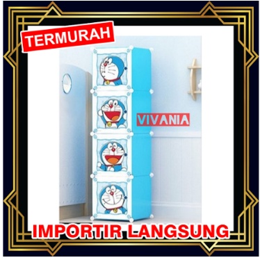 lemari pakaian plastik kartun 4 pintu - rak baju anak WARDROBE CARTOON ES55