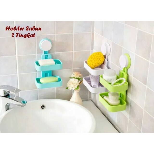 Holder RAK Sabun 2 tingkat Susun - Dispenser Soap Kamar Mandi Bathroom Tempel Vacum