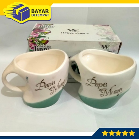 Mug Couple Keramik Gelas Cangkir Papa Mama JINNY (1 Set 2 biji)