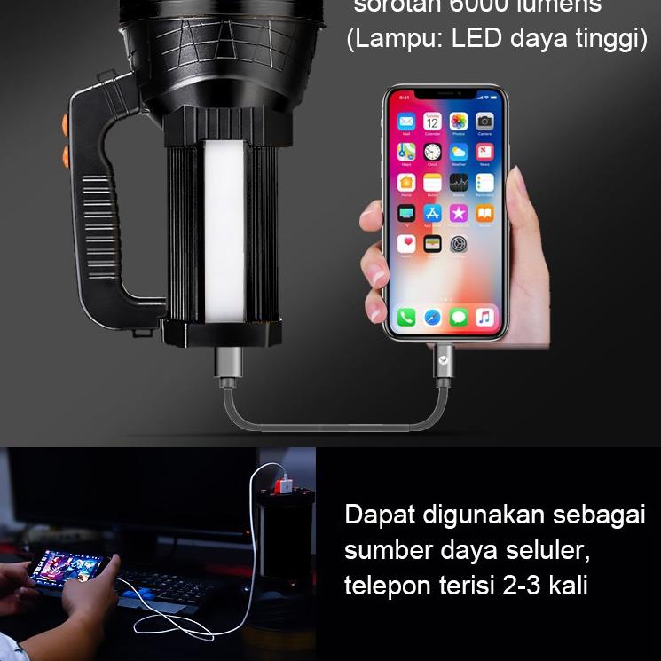 Terbaik.. QYD Senter LED Super Terang IPX4 Tahan air Power Bank Multifungsi  45W 9600mAh Lampu Sente