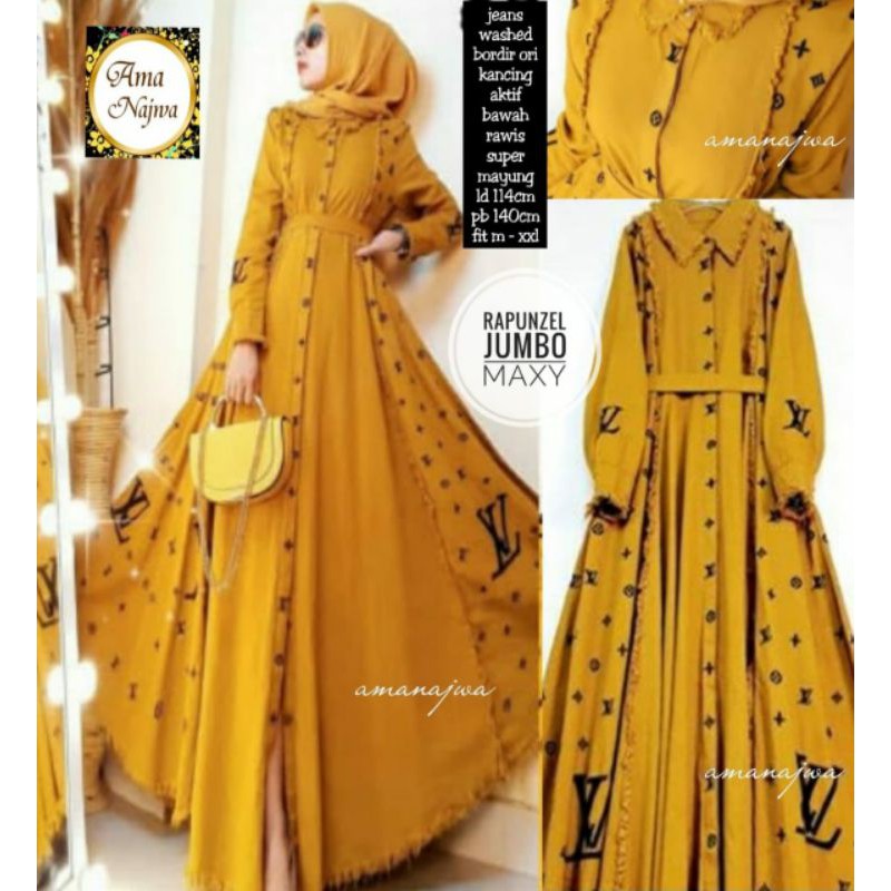 gamis jeans ld114 pb140 RAPUNZEL JUMBO MAXY