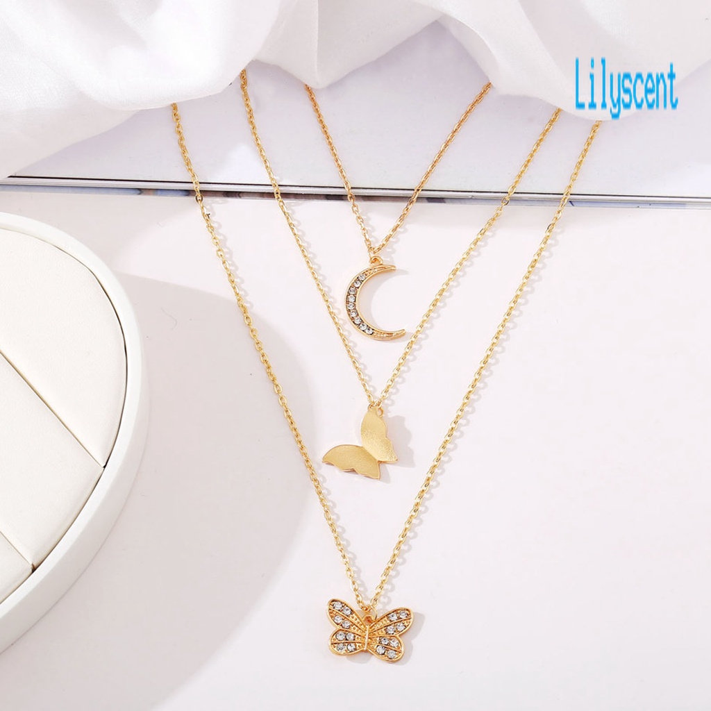 Kalung Liontin Kupu-Kupu Multilayer Warna Solid Bahan Stainless Steel Anti Karat Untuk Wanita