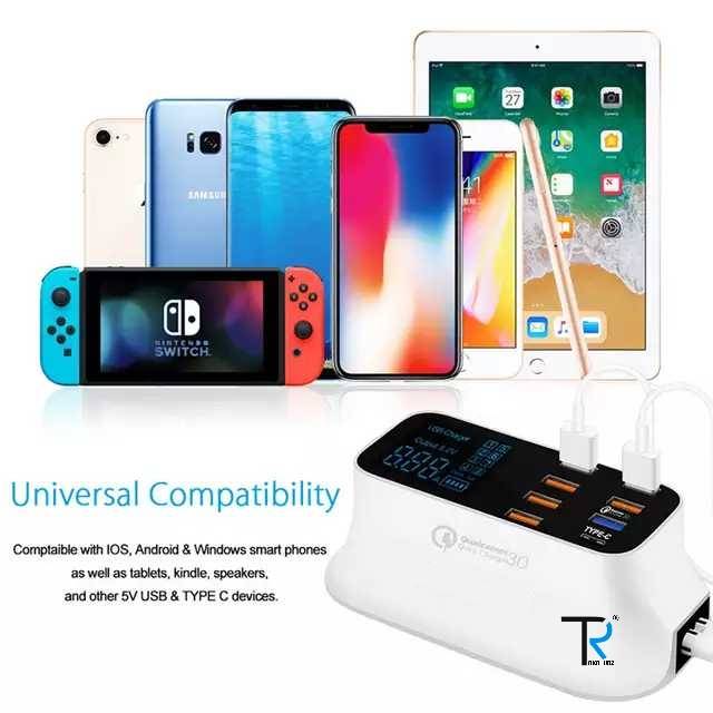 Charger USB 8 Slot Port Quick Fast Charging Android Iphone Tablet Ipad