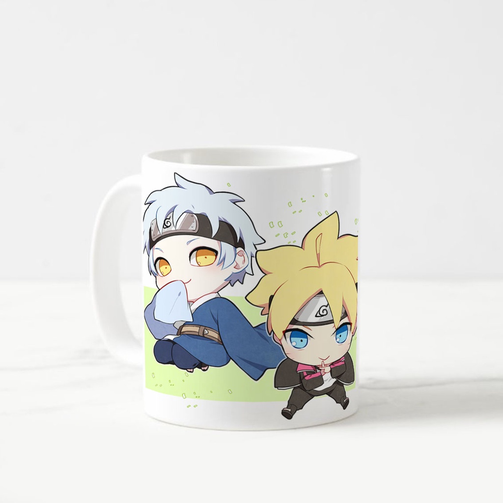 Mug Kramik Naruto Boruto Uzumaki Mitsuki Sarada Uchiha Chibi