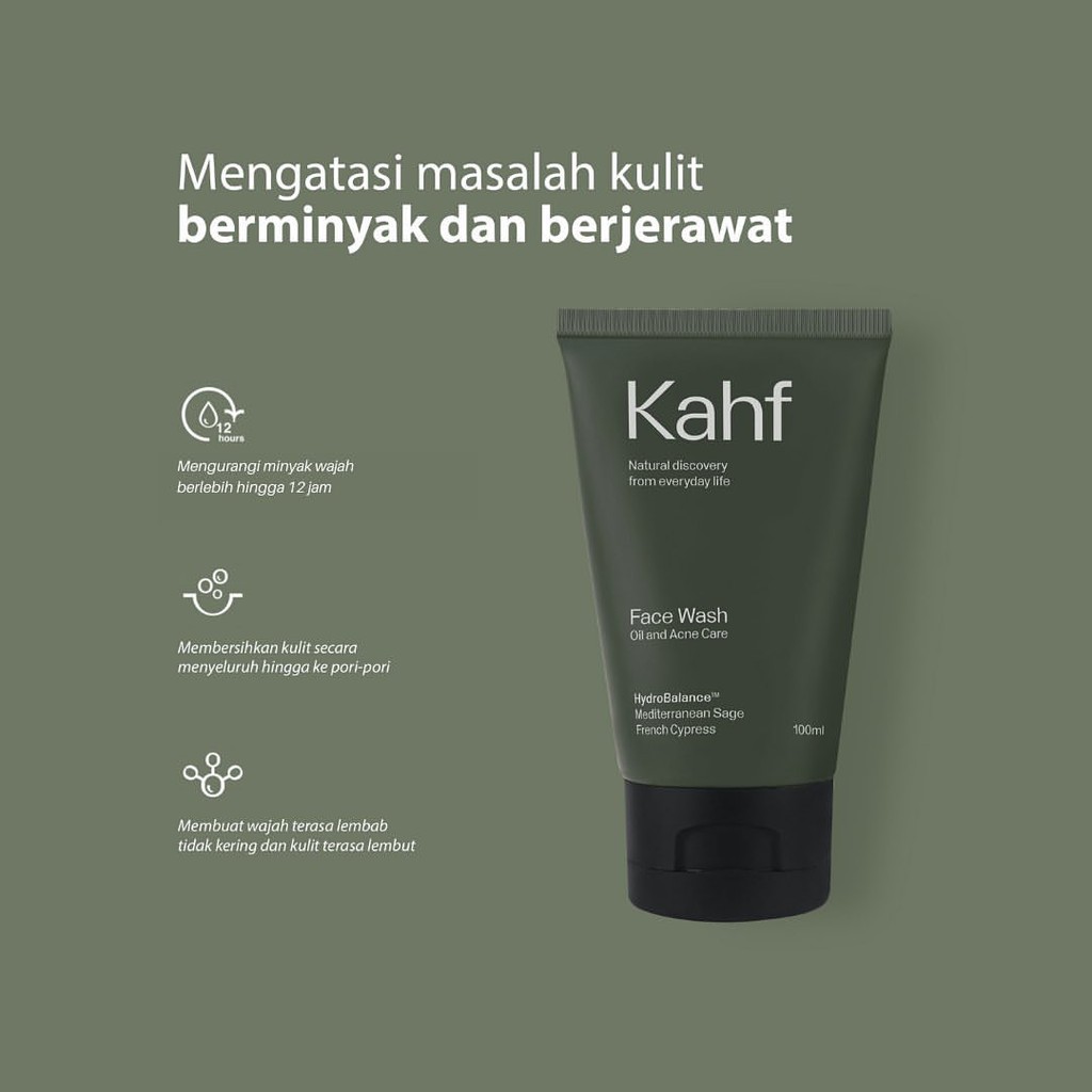 KAHF Face Wash Oil Acne Care 100ml - Sabun Pembersih Muka Berminyak Sabun Penghilang Jerawat Wajah Pria