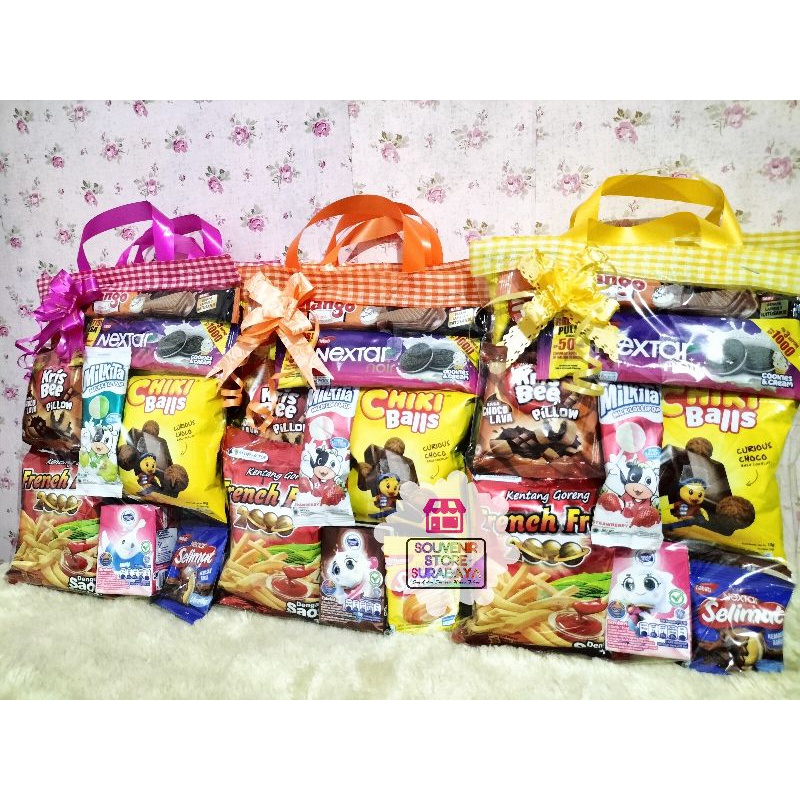 Paket Snack Ulang Tahun Murah / 1 Susu 8 macam snack / Bingkisan ultah anak / Paket ultah / Snack ultah surabaya