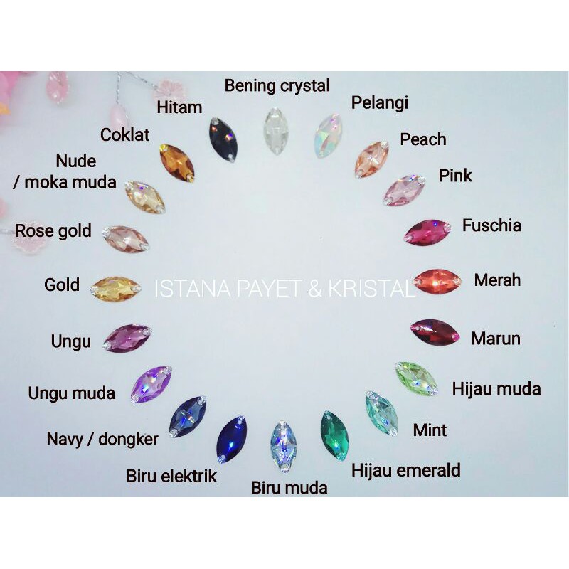 TERLENGKAP 1 lusin kristal jahit resin mata / daun kecil (6x12mm) & besar (9x18mm) aneka warna