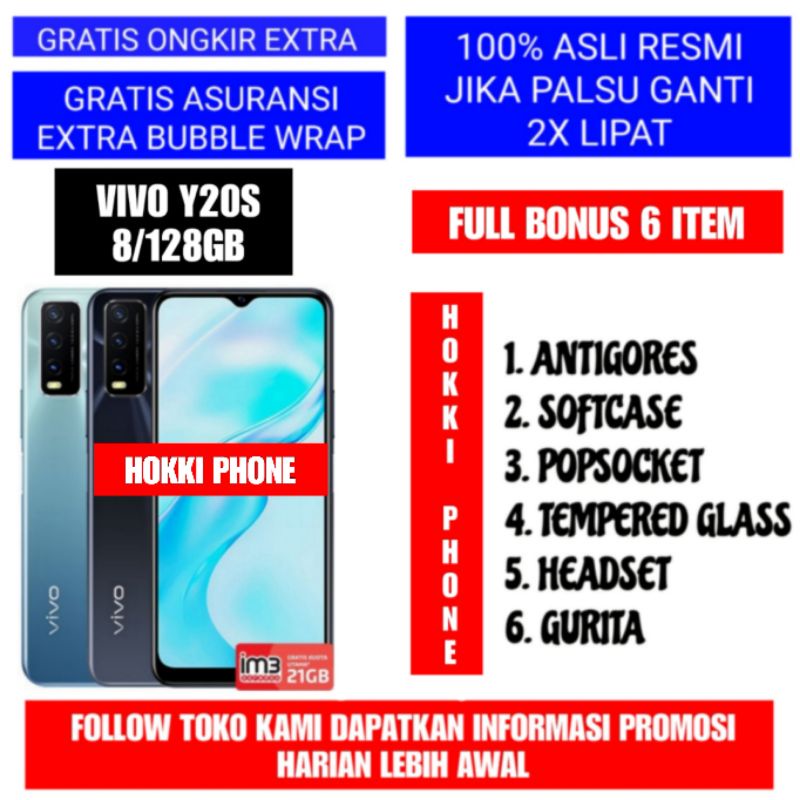 VIVO Y20S RAM 8GB INTERNAL128GB GARANSI RESMI VIVO 1 TAHUN. READY LANGSUNG ORDER
